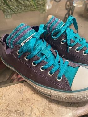 Converse Low-Top Canvas Sneakers in Teal and Purple
